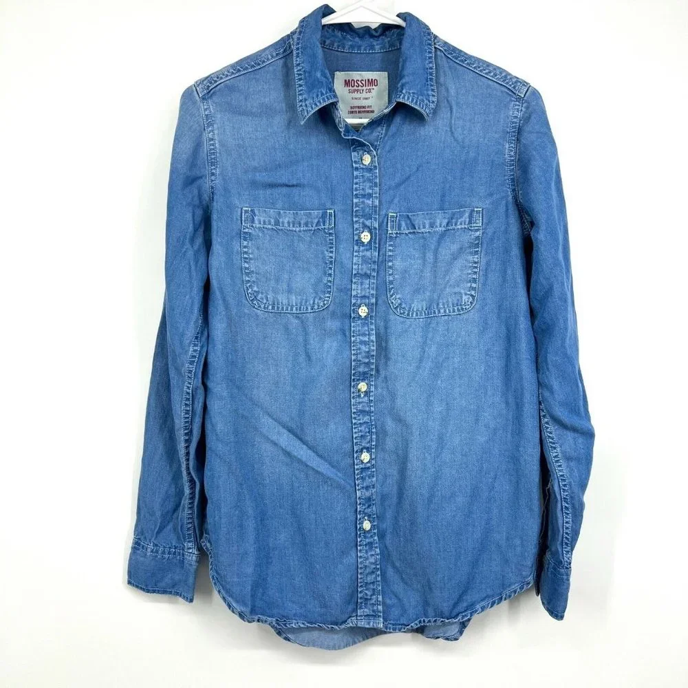 Mossimo Shirt Blue Chambray Boyfriend Button Down Long Sleeve